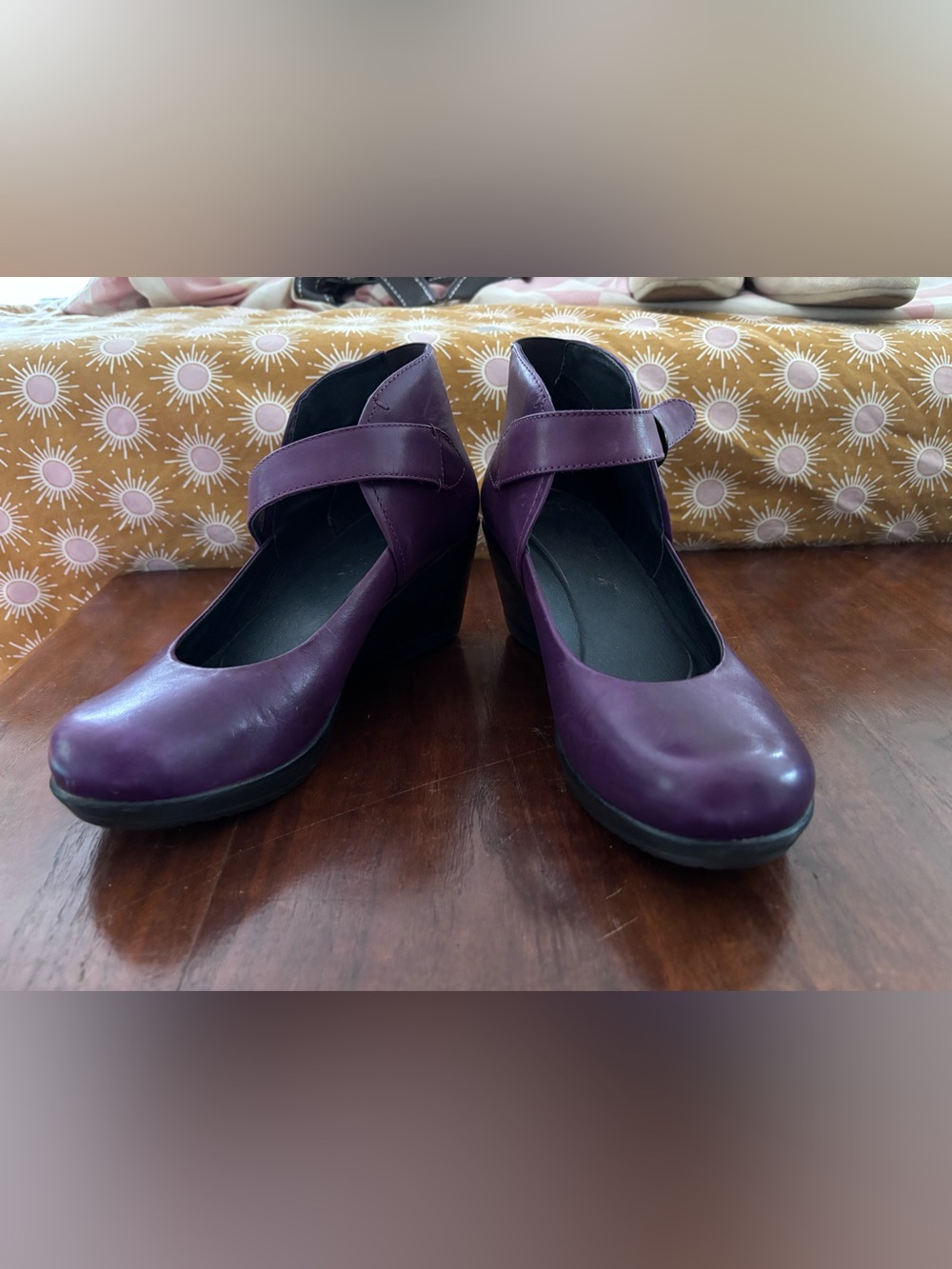 Dansko Purple Leather Wedge Mary Jane Shoes